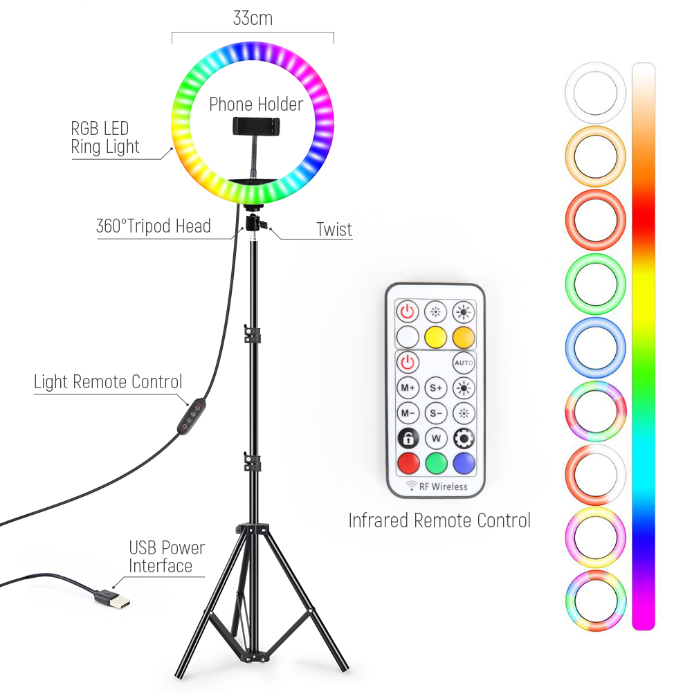 13inch RGB Led Selfie Ring Lig - Photography Lighting With Umbrella ulasan dan harga